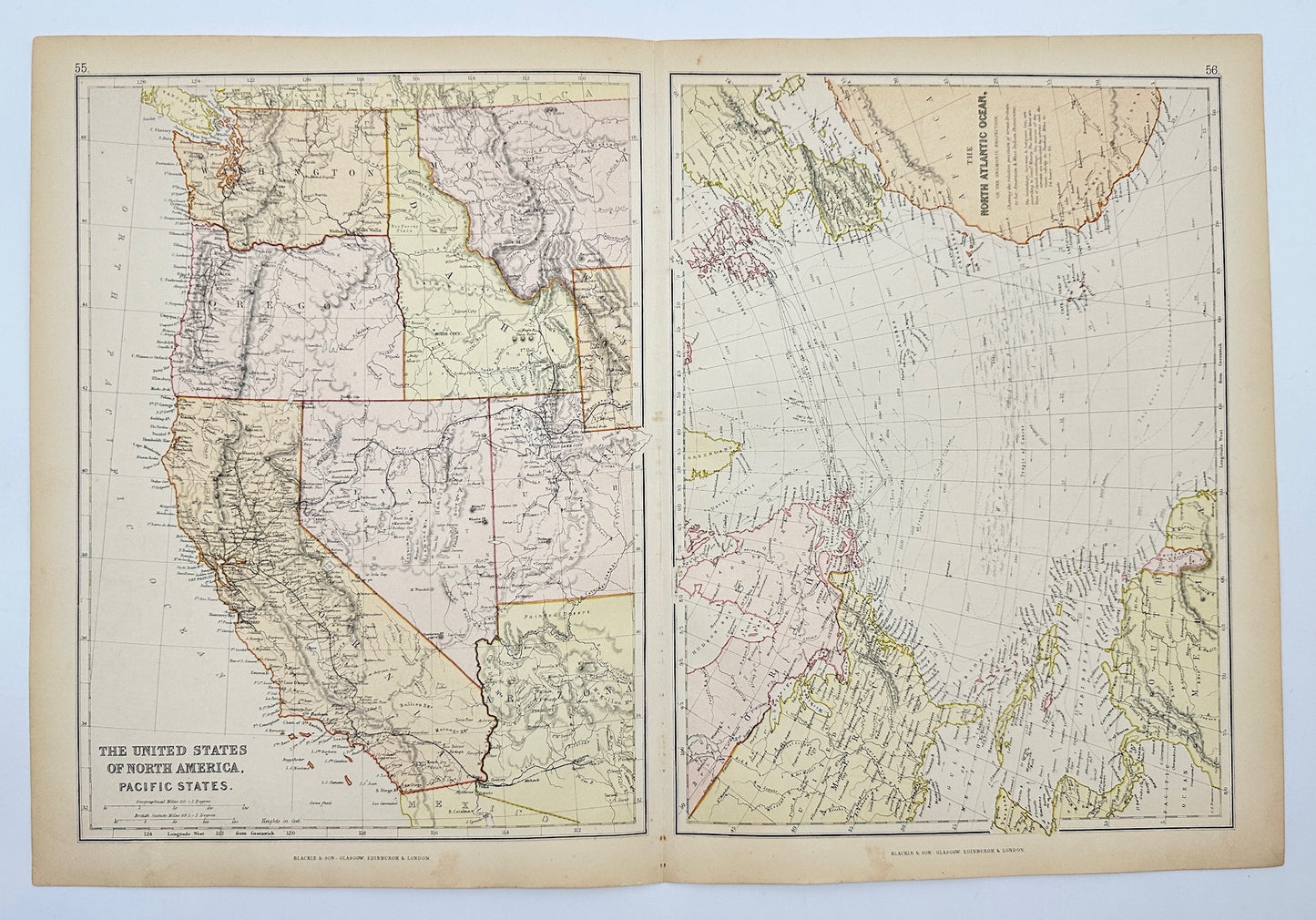 Antique Map - Blackie - The United States of North America - Pacific States - G3