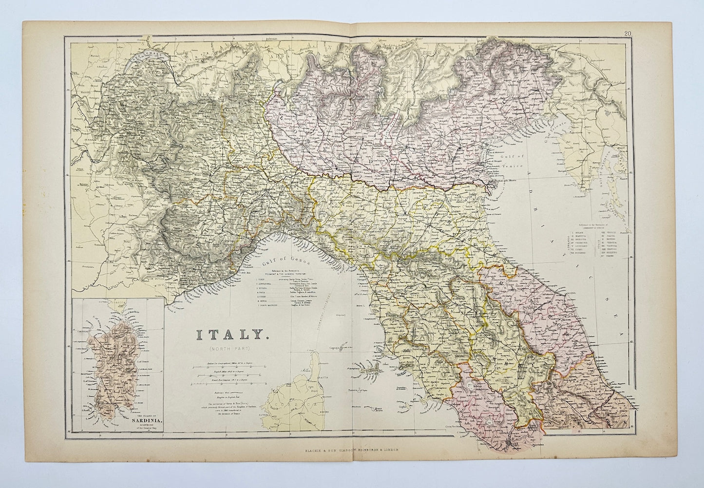 Antique Map - Blackie - Italy - North Part Inset Island of Sardinia - G3