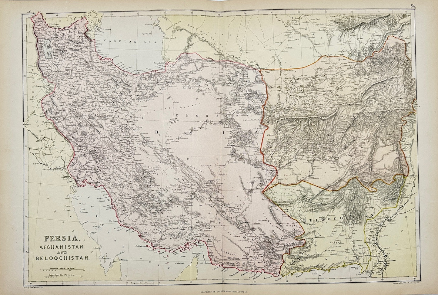 Antique Map - Walter Graham Blackie - Persia - Afghanistan and Beloochistan - G3