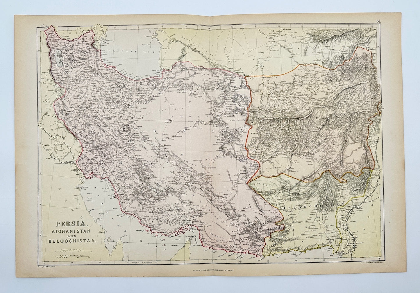 Antique Map - Walter Graham Blackie - Persia - Afghanistan and Beloochistan - G3