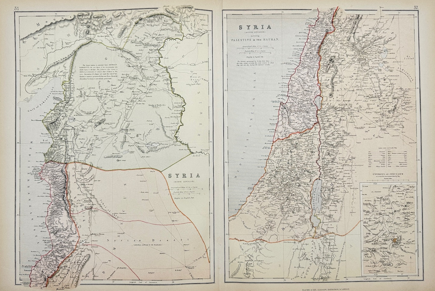 Original Antique Map - Walter Graham Blackie - Syria - Blackie & Son’s - G3