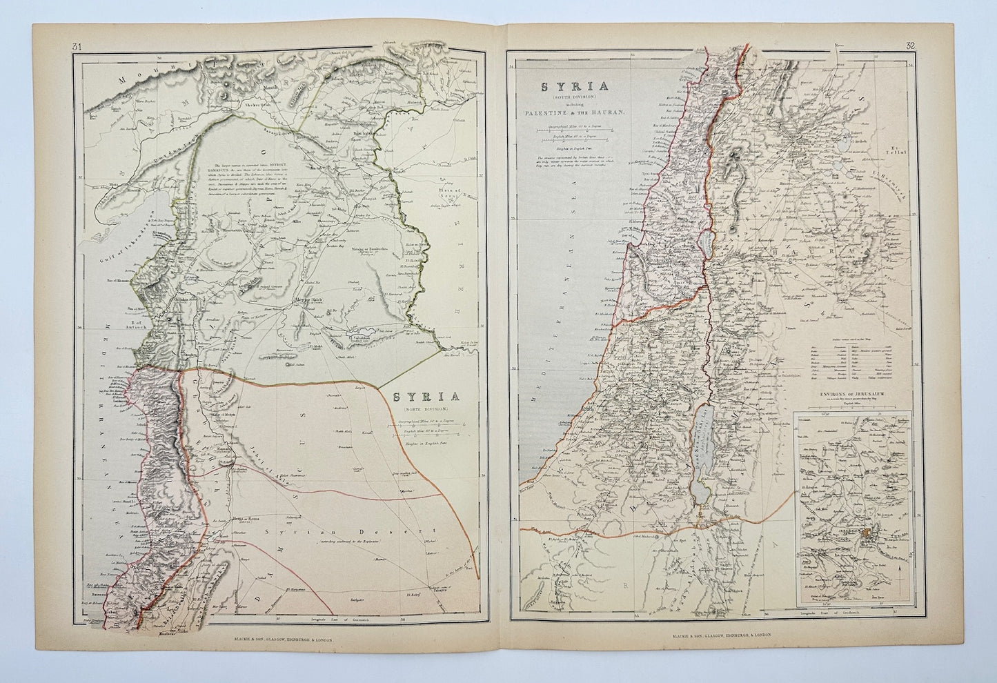 Original Antique Map - Walter Graham Blackie - Syria - Blackie & Son’s - G3