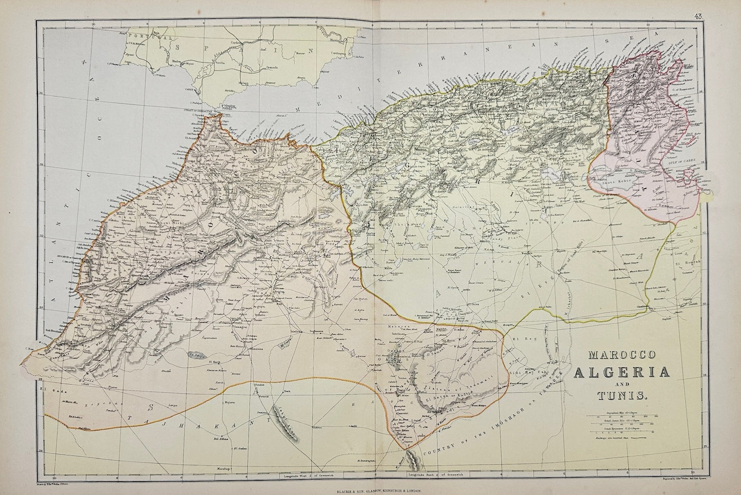 Original Antique Map - Walter Graham Blackie - Marocco Algeria and Tunis - G3