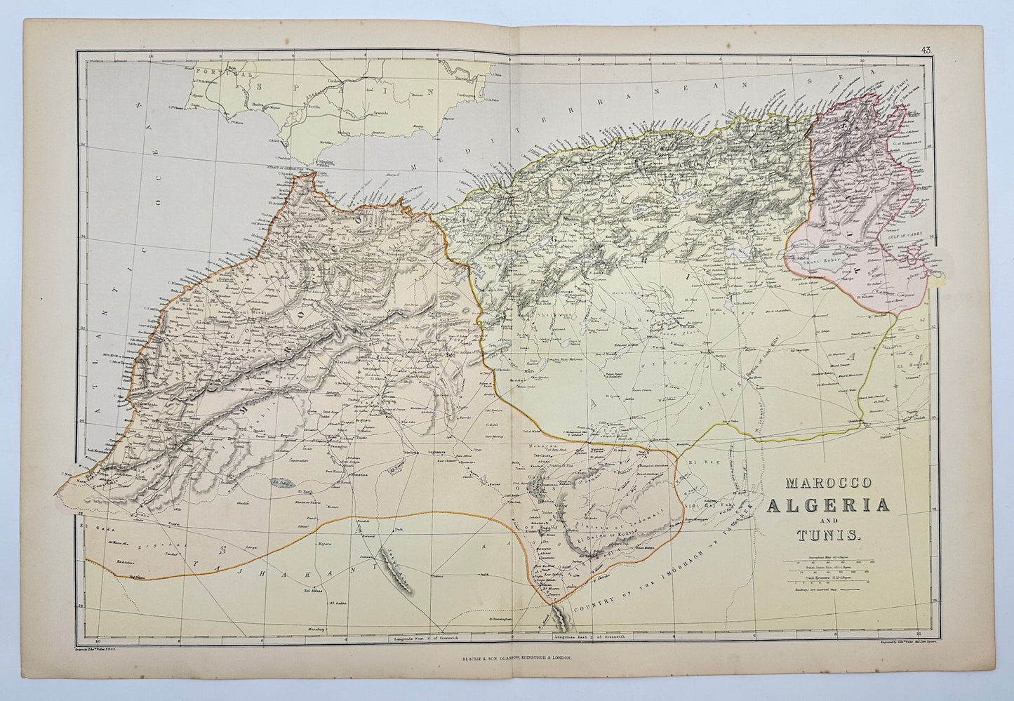 Original Antique Map - Walter Graham Blackie - Marocco Algeria and Tunis - G3