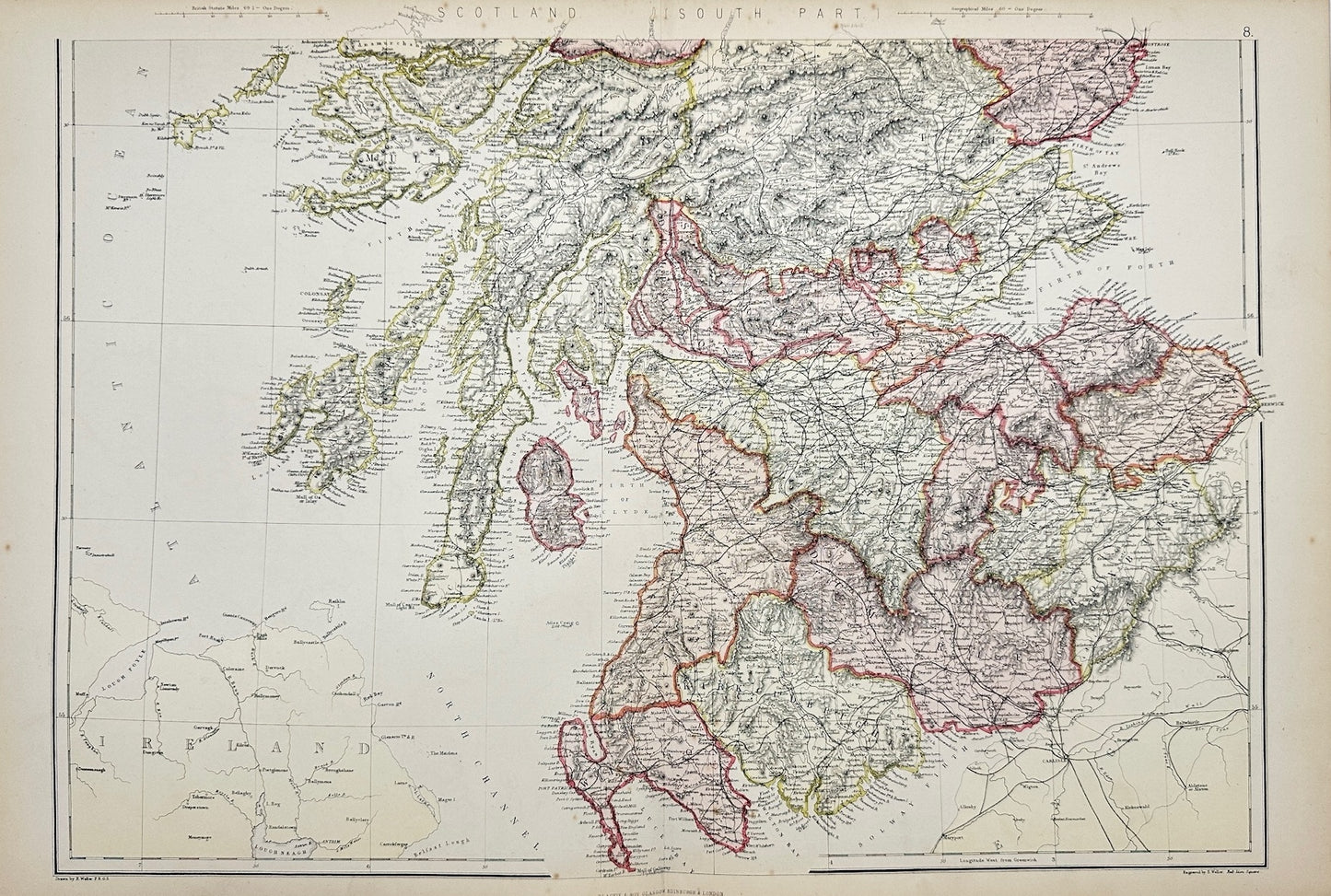 Original Antique Map - Walter Graham Blackie - Scotland South Parti - G3