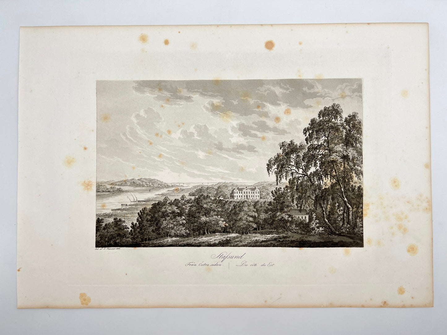 Original Antique Engraving - Ulrik Thersner - View of Stravsund - E3