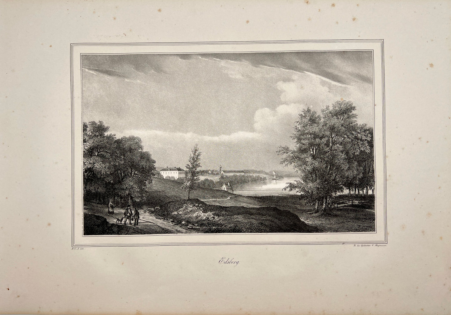 Antique Engraving - Ulrik Thersner - View of Edsberg Castle in Sweden - E3