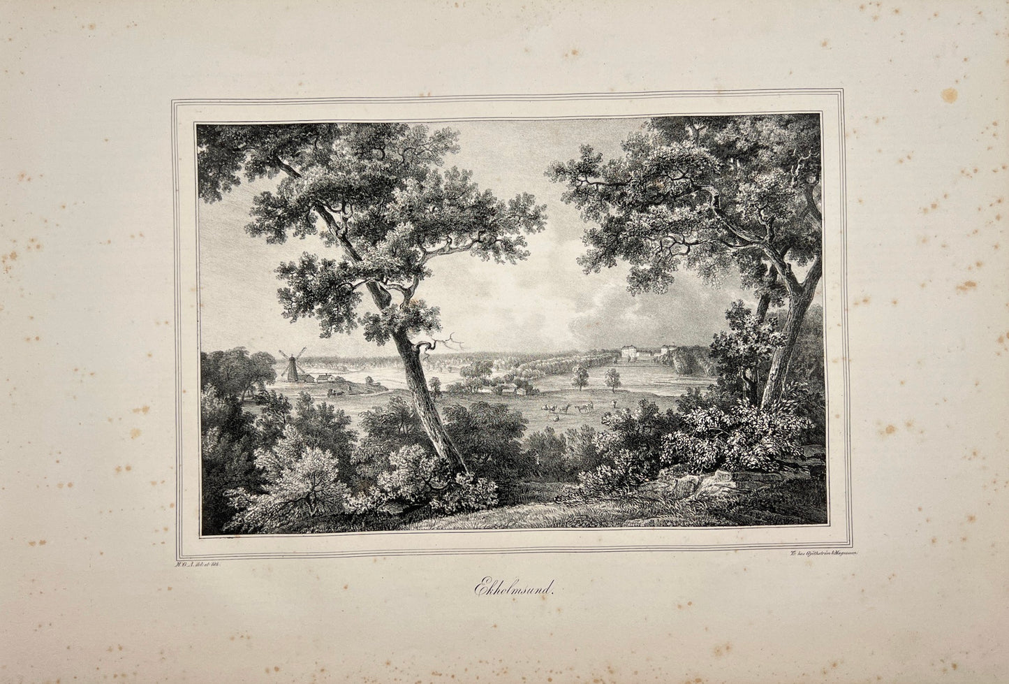 Original Antique Engraving - Ulrik Thersner - View of Ekolsund in Sweden - E3