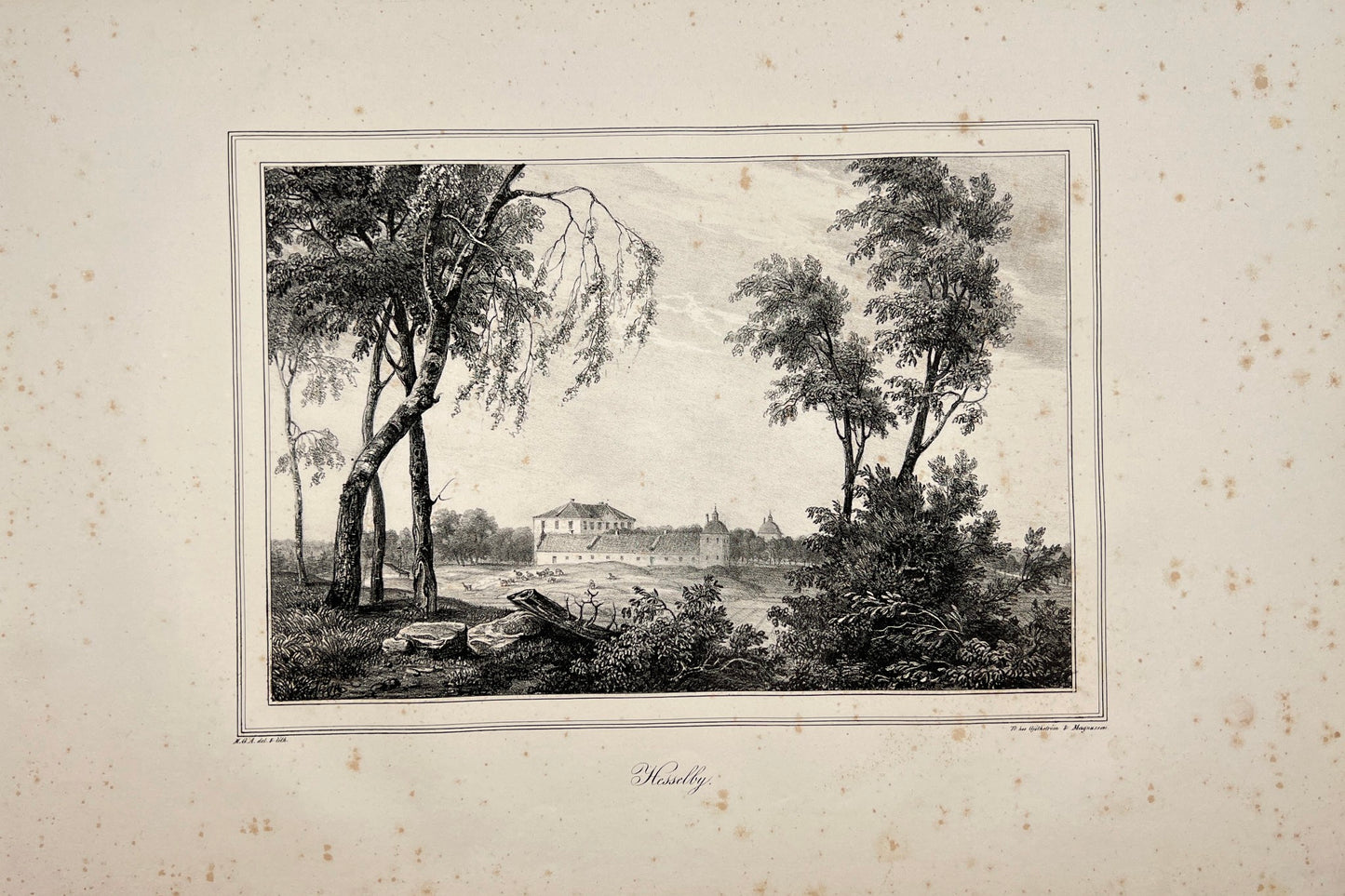 Original Antique Engraving - Ulrik Thersner - View of Hasselby Castle - E3