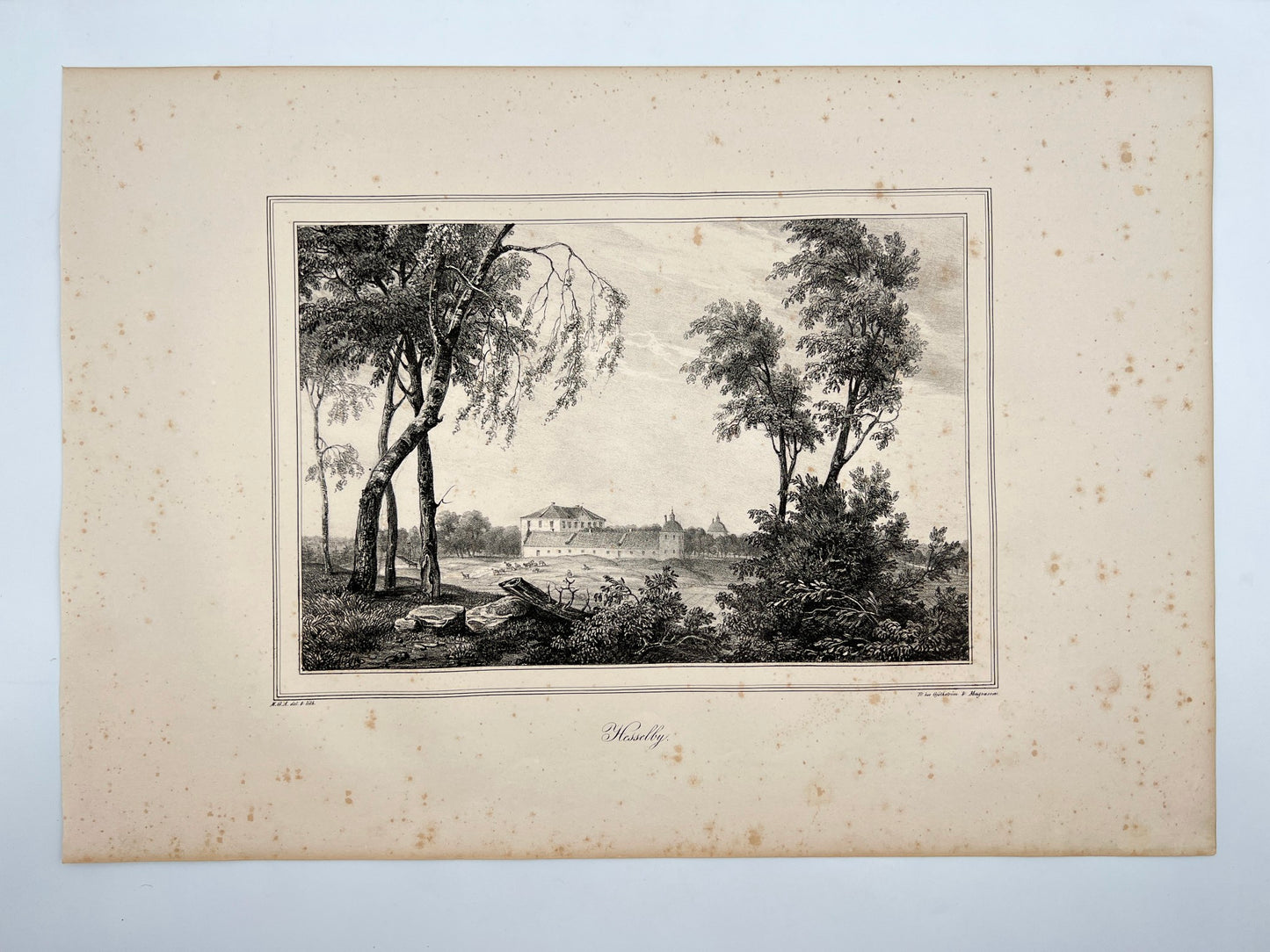 Original Antique Engraving - Ulrik Thersner - View of Hasselby Castle - E3