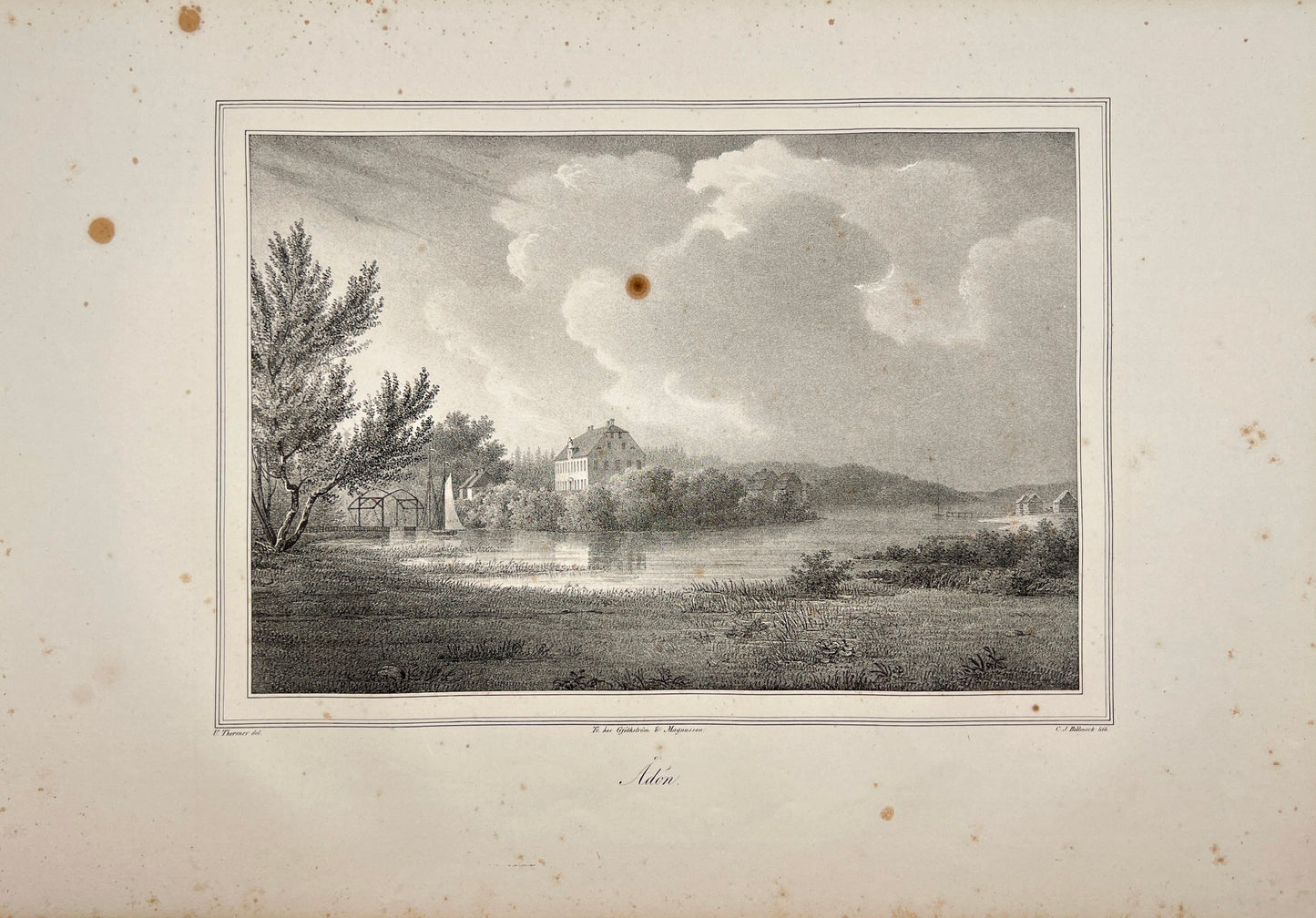 Original Antique Engraving - Ulrik Thersner - View of Adon in Sweden - E3