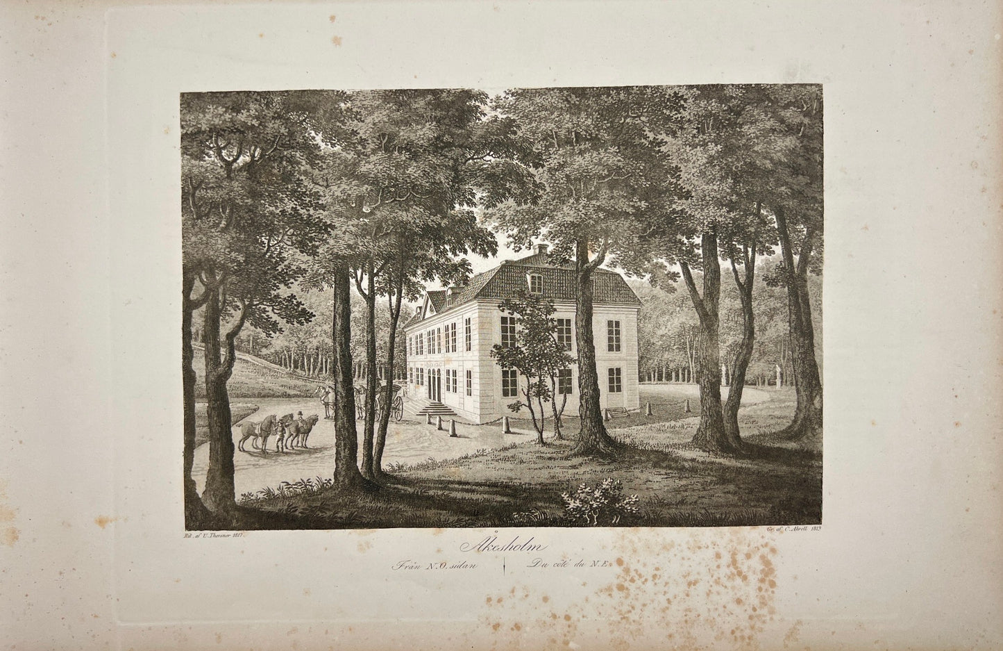 Antique Engraving - Ulrik Thersner - View of Ovesholm Castle in Sweden - E3