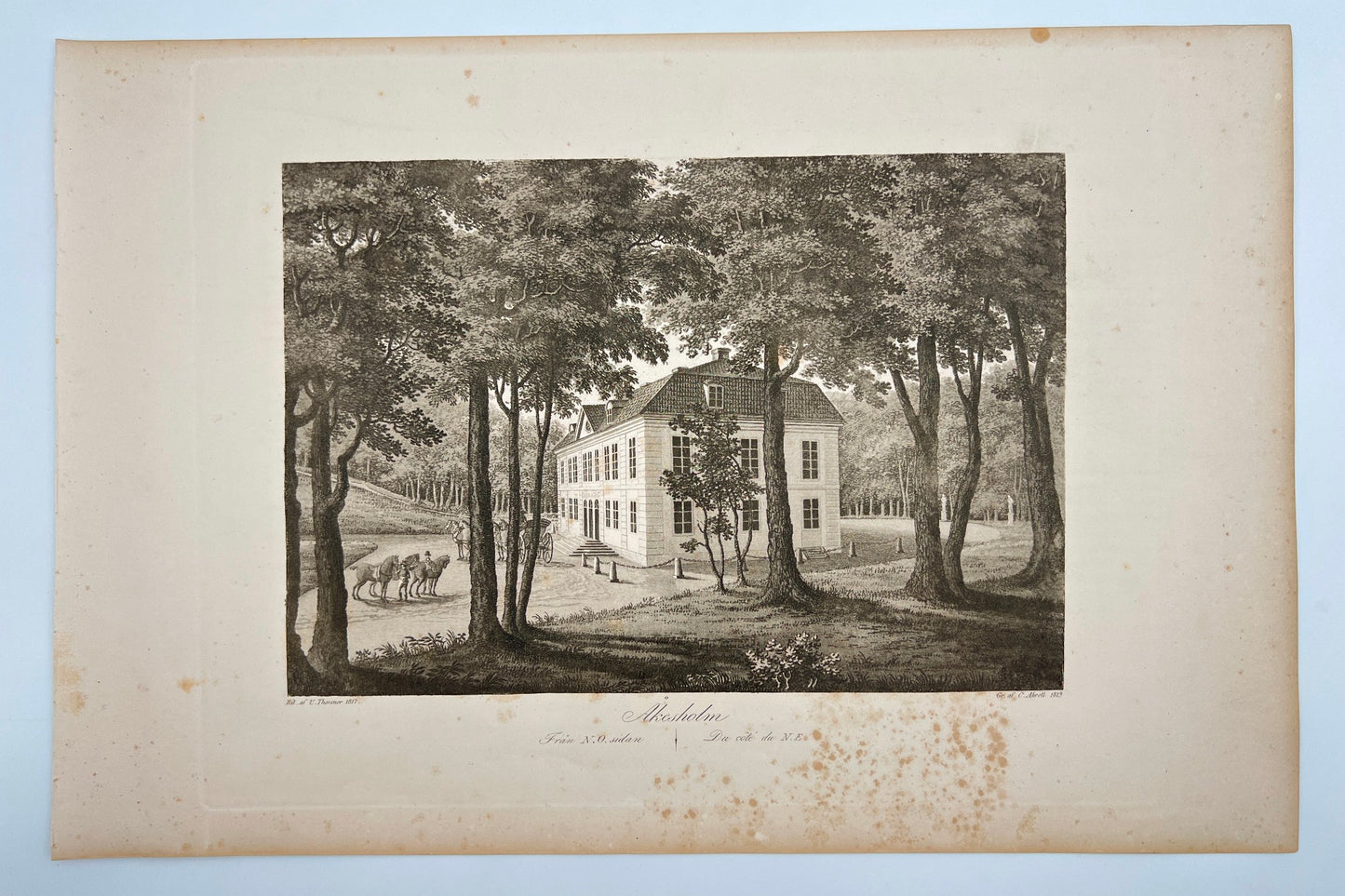 Antique Engraving - Ulrik Thersner - View of Ovesholm Castle in Sweden - E3