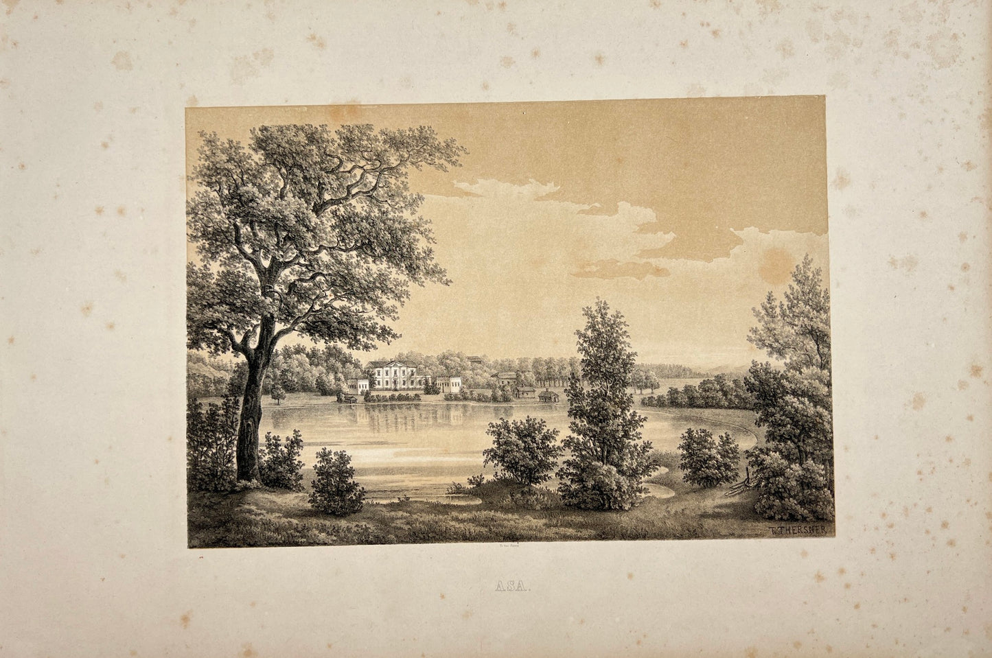 Antique Engraving - Ulrik Thersner - View of Smalanda Park in Sweden - E3