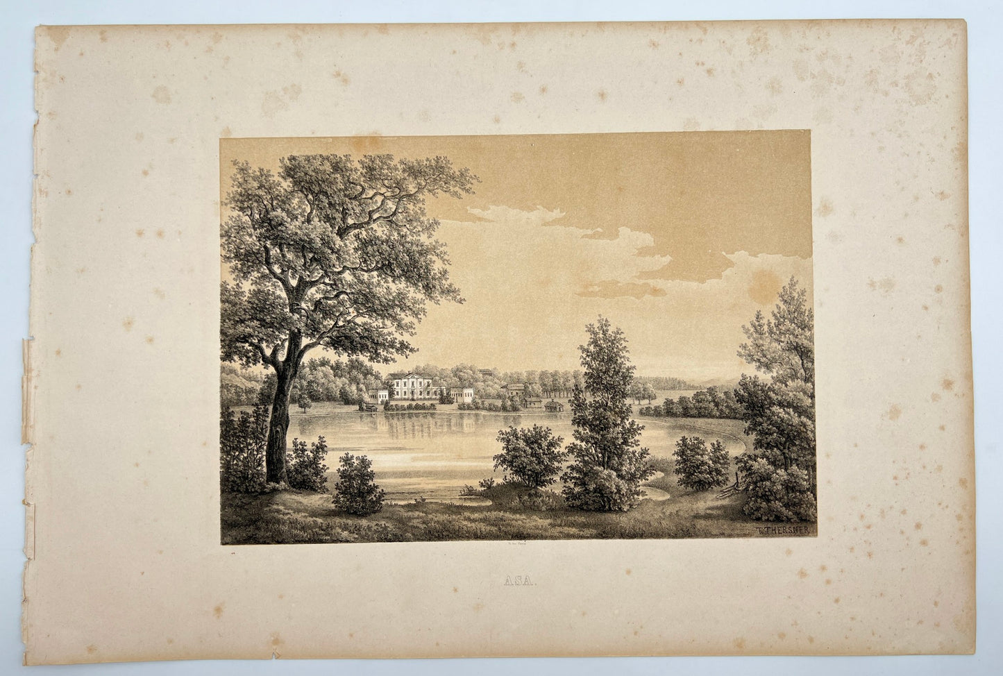 Antique Engraving - Ulrik Thersner - View of Smalanda Park in Sweden - E3