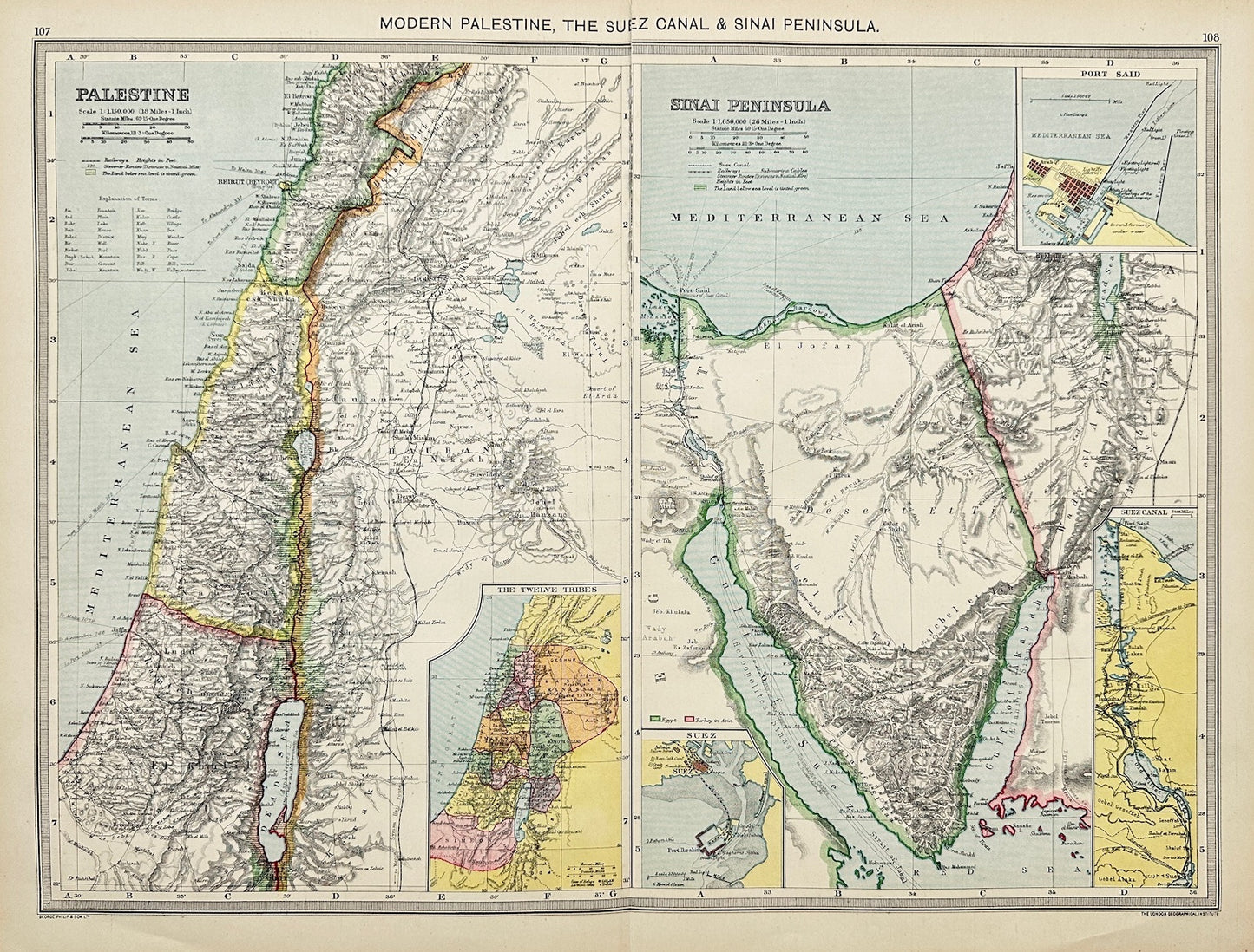 Antique Map - Alfred Harmsworth - Sinai Peninsula - Modern Palestine - G3