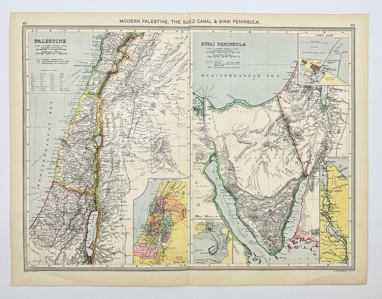 Antique Map - Alfred Harmsworth - Sinai Peninsula - Modern Palestine - G3