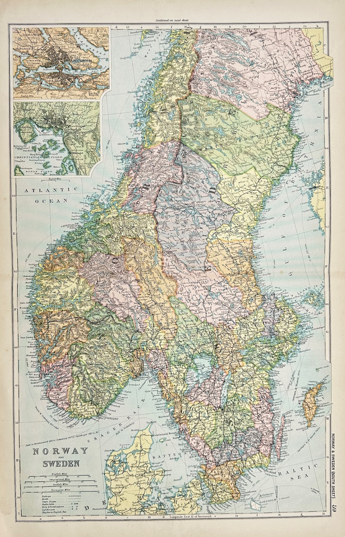 Original Antique Map - George Washington Bacon - Norway and Sweden - G3