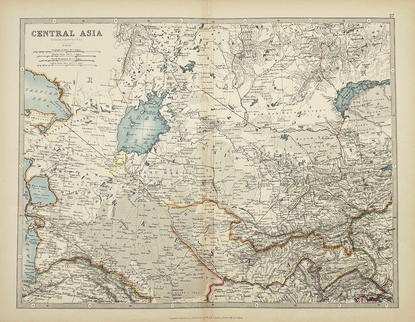 Original Antique Map - Alexander Keith Johnston - Central Asia - Turkey - G3