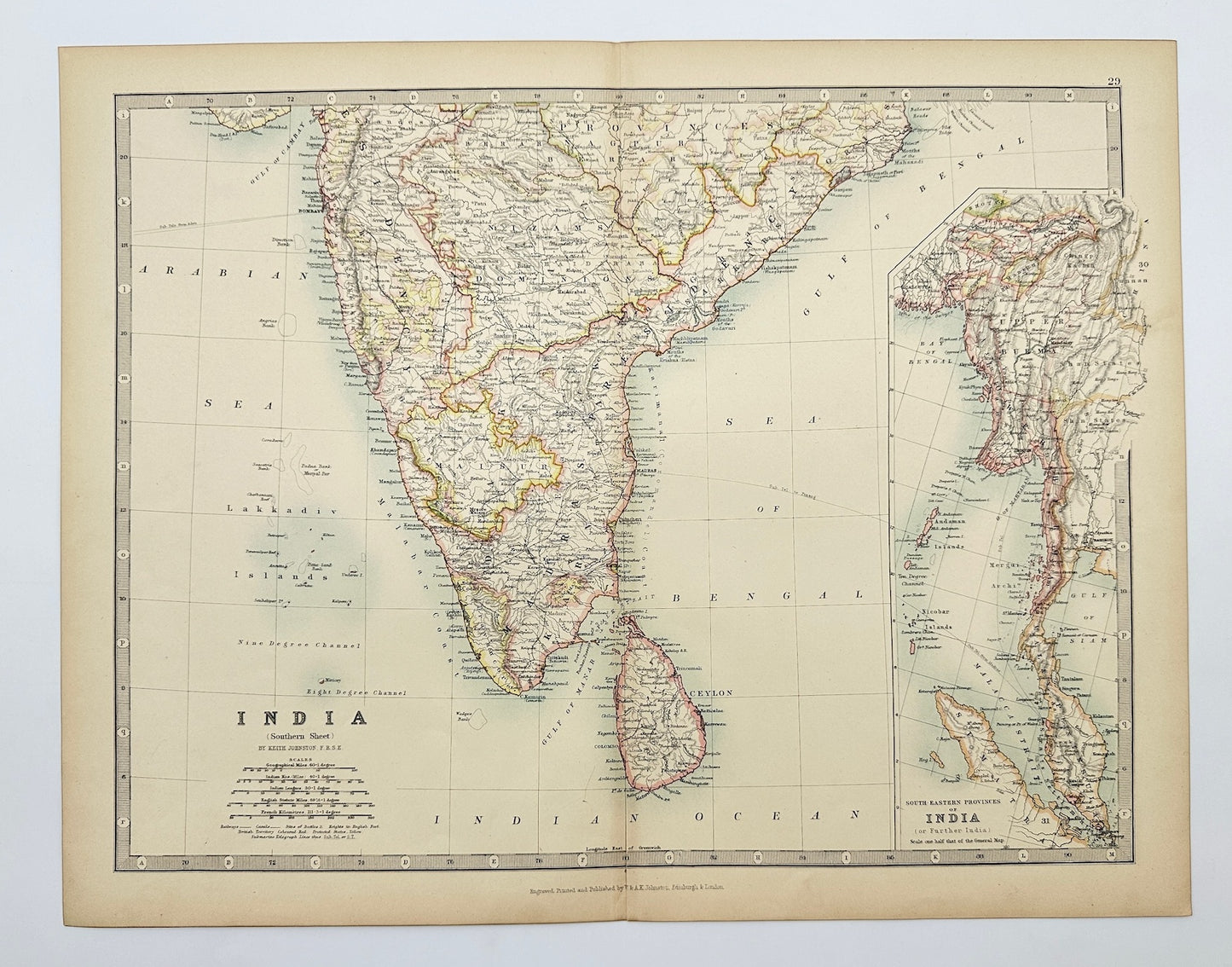 Original Antique Map - Alexander Keith Johnston - India, Southern Sheet - G3