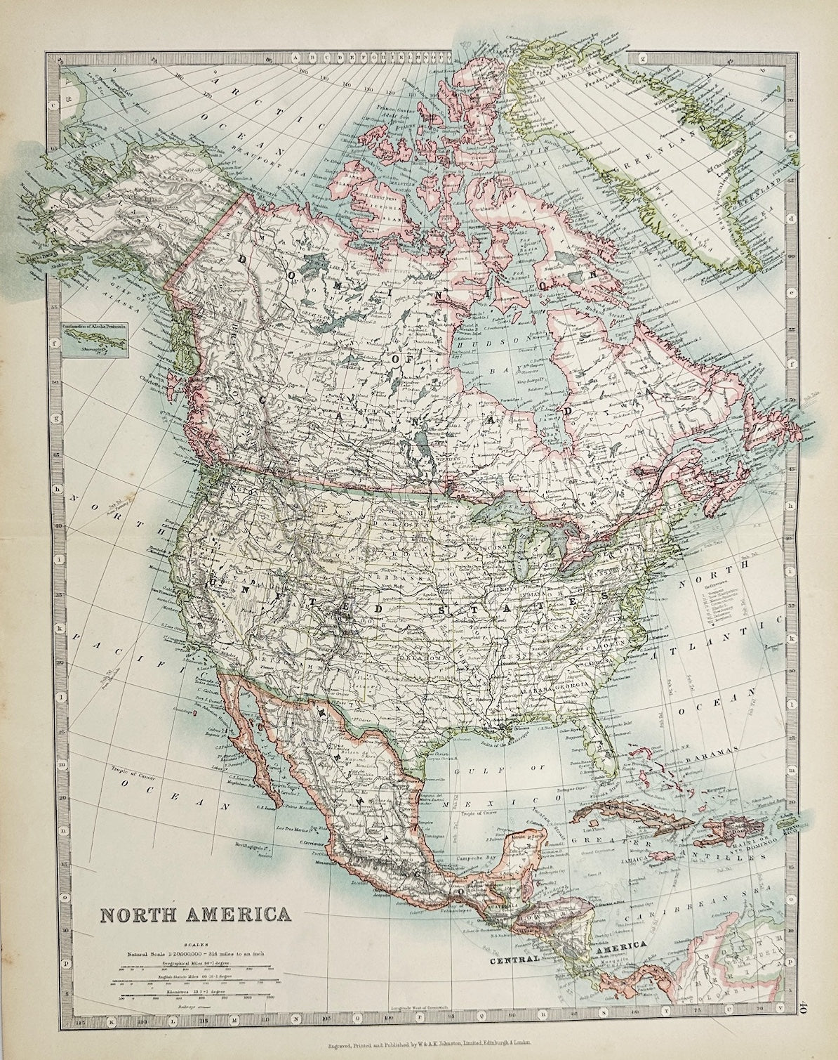 Original Antique Map - Alexander Keith Johnston - North America - USA - G3