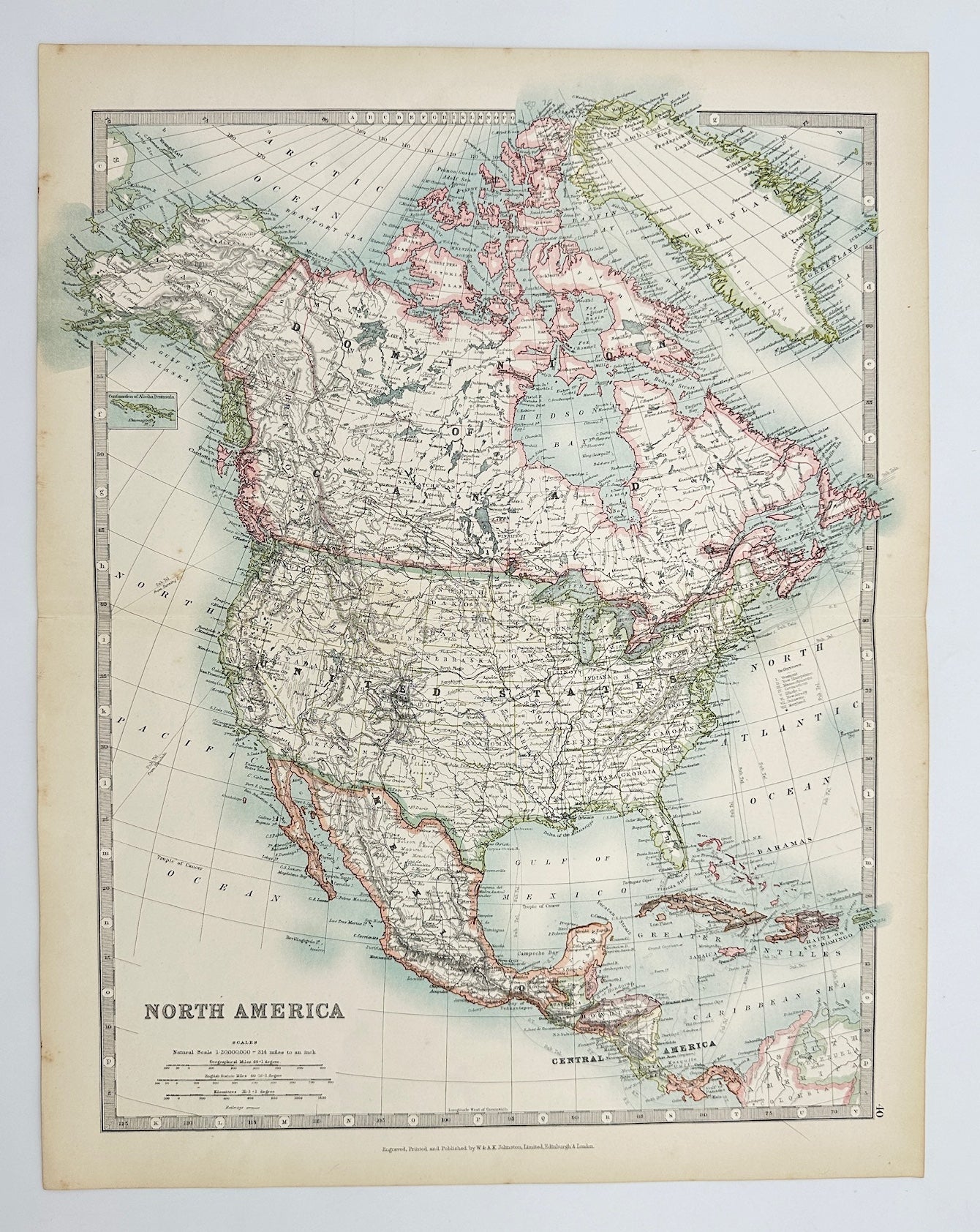 Original Antique Map - Alexander Keith Johnston - North America - USA - G3