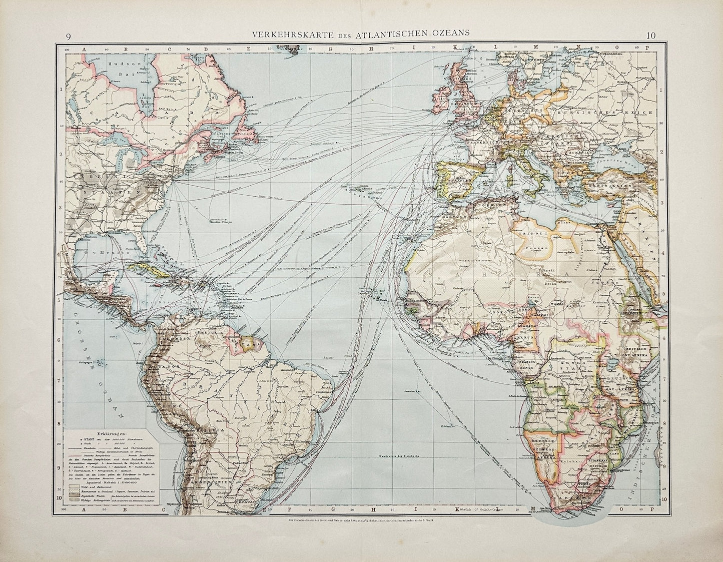 Original Antique Map - John Bartholomew - Atlantic Ocean Traffic Map - G3