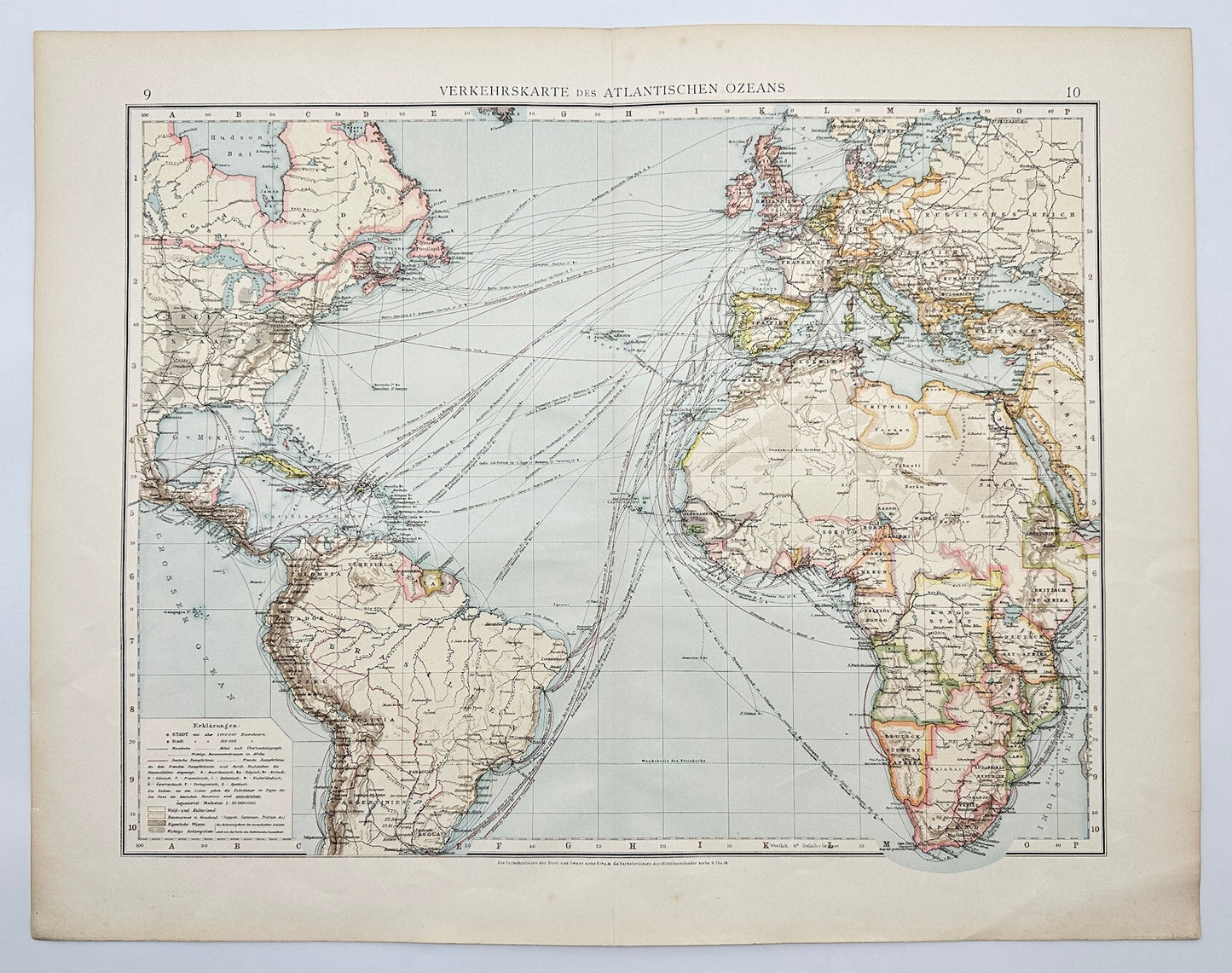 Original Antique Map - John Bartholomew - Atlantic Ocean Traffic Map - G3