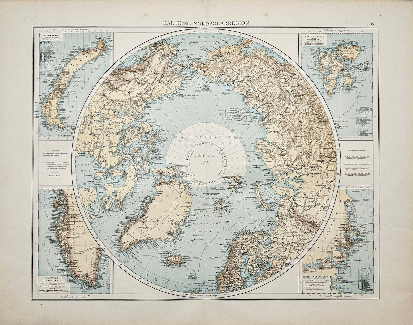 Original Antique Map - John Bartholomew - Map of the North Polar Region - G3