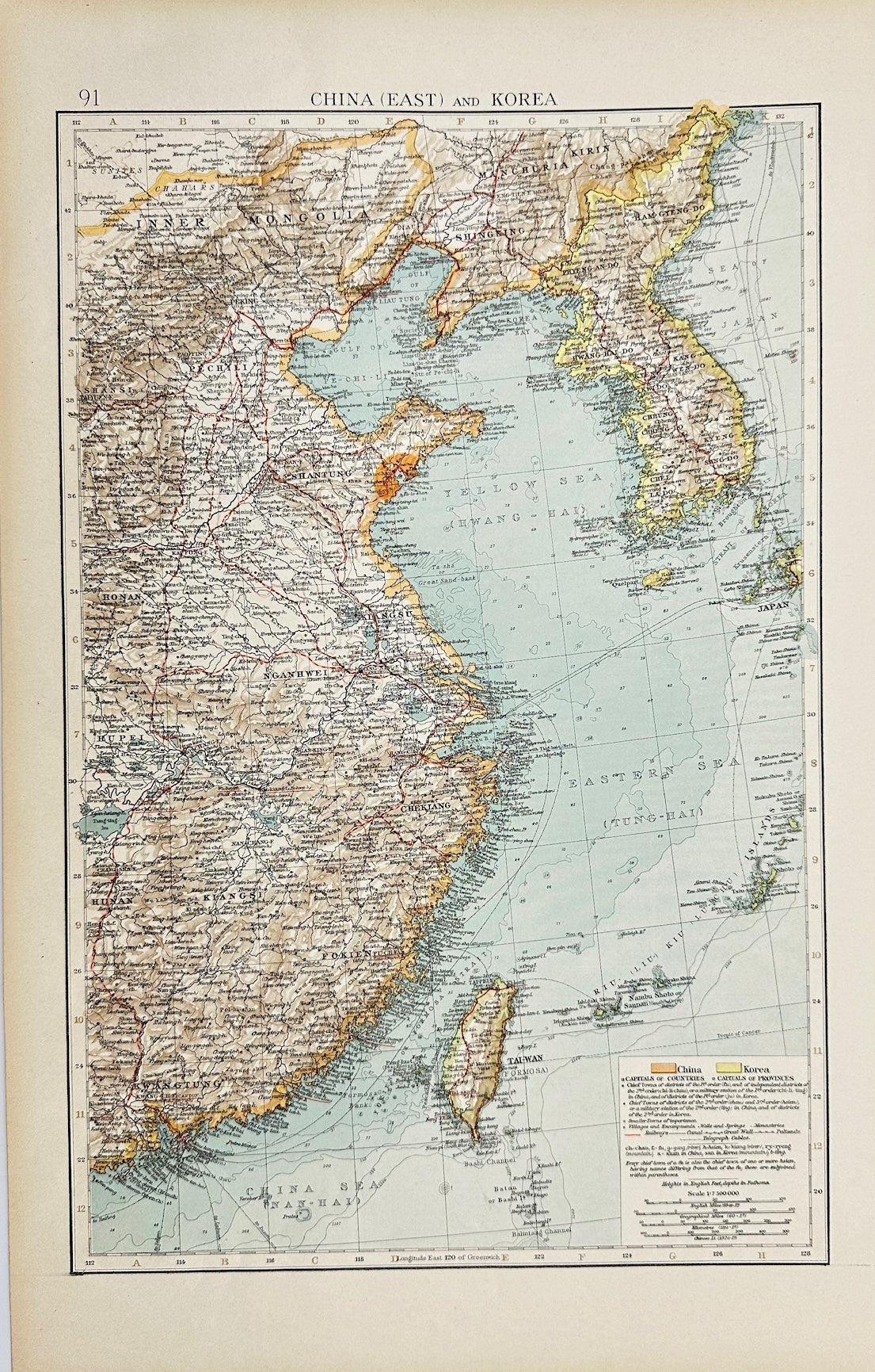 Original Antique Map - The Times Atlas - China (East) and Korea - East Sea - G3