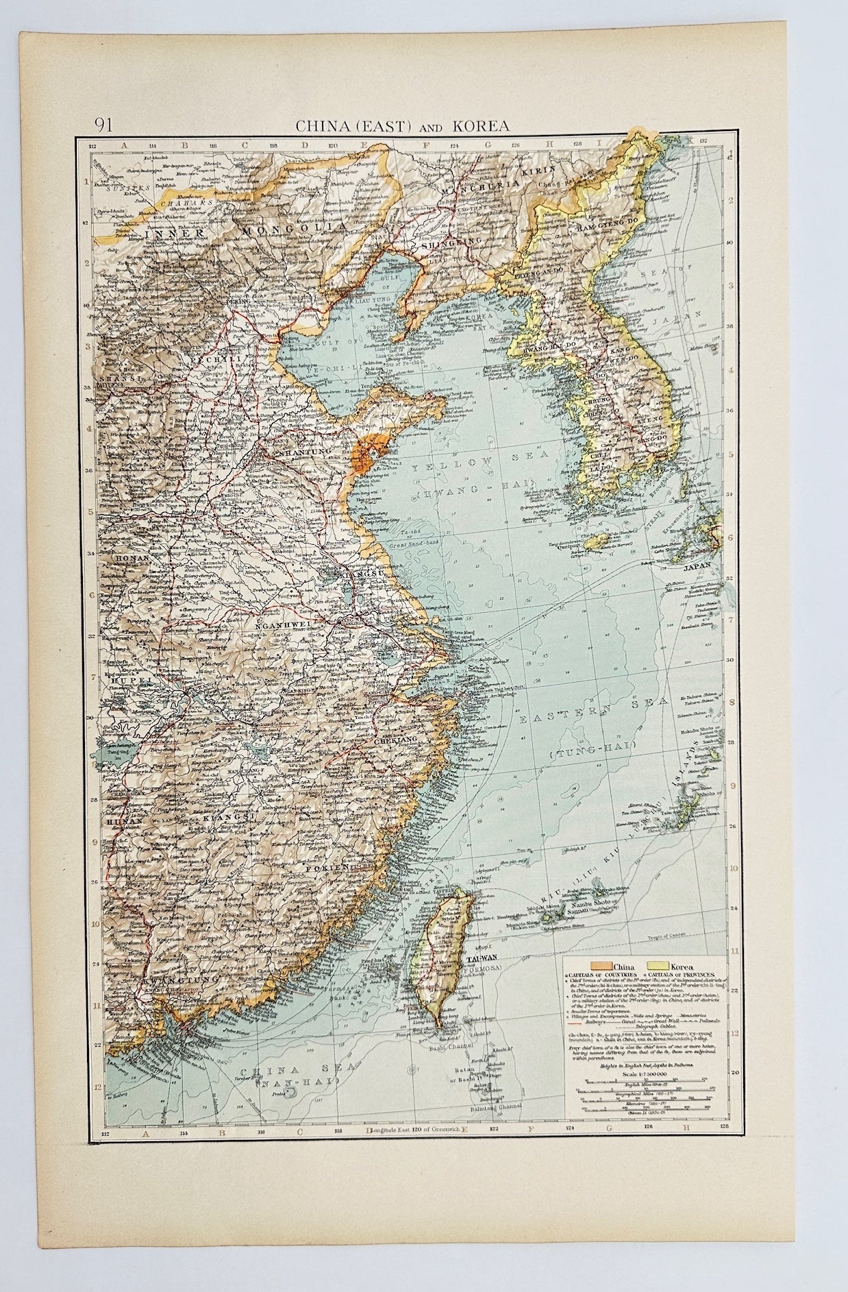 Original Antique Map - The Times Atlas - China (East) and Korea - East Sea - G3