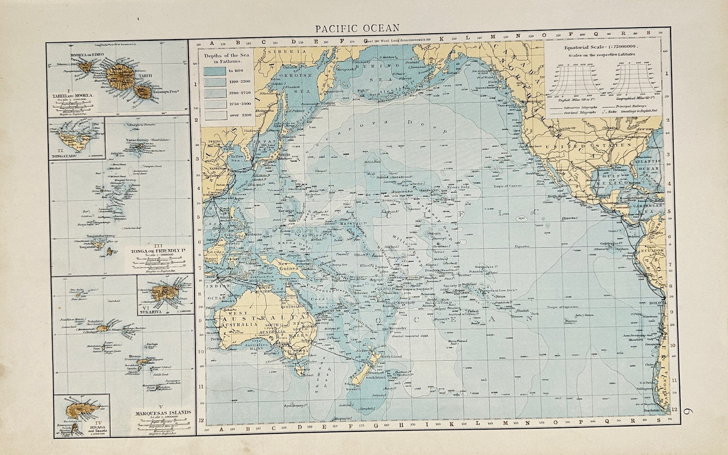 Original Antique Map - The Times Atlas - Pacific Ocean - Australia - G3