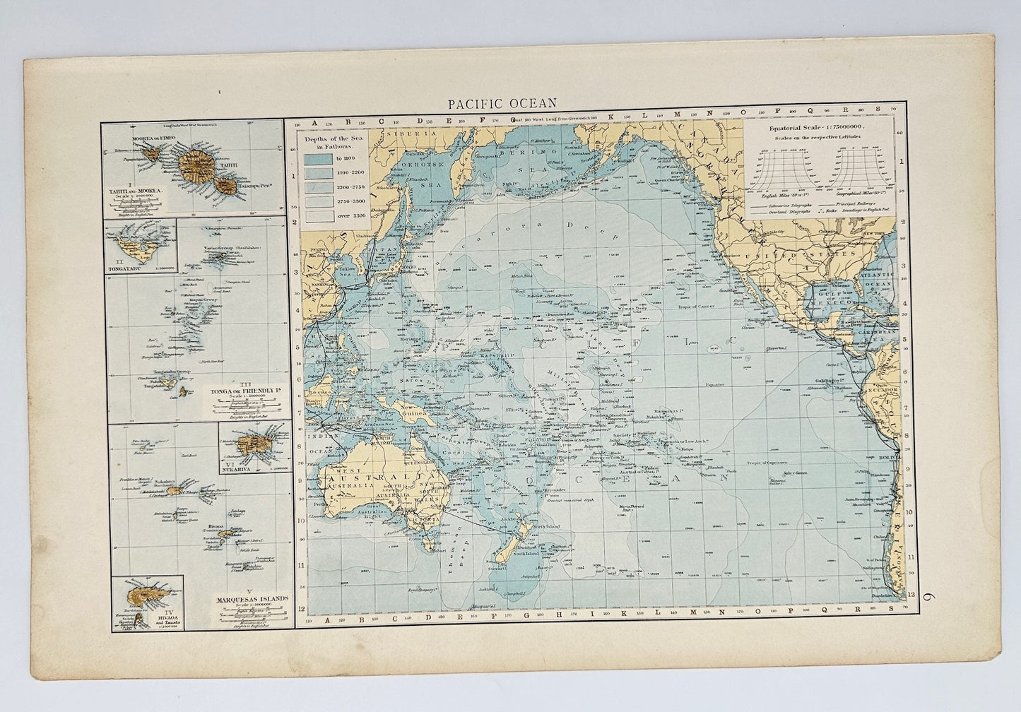 Original Antique Map - The Times Atlas - Pacific Ocean - Australia - G3