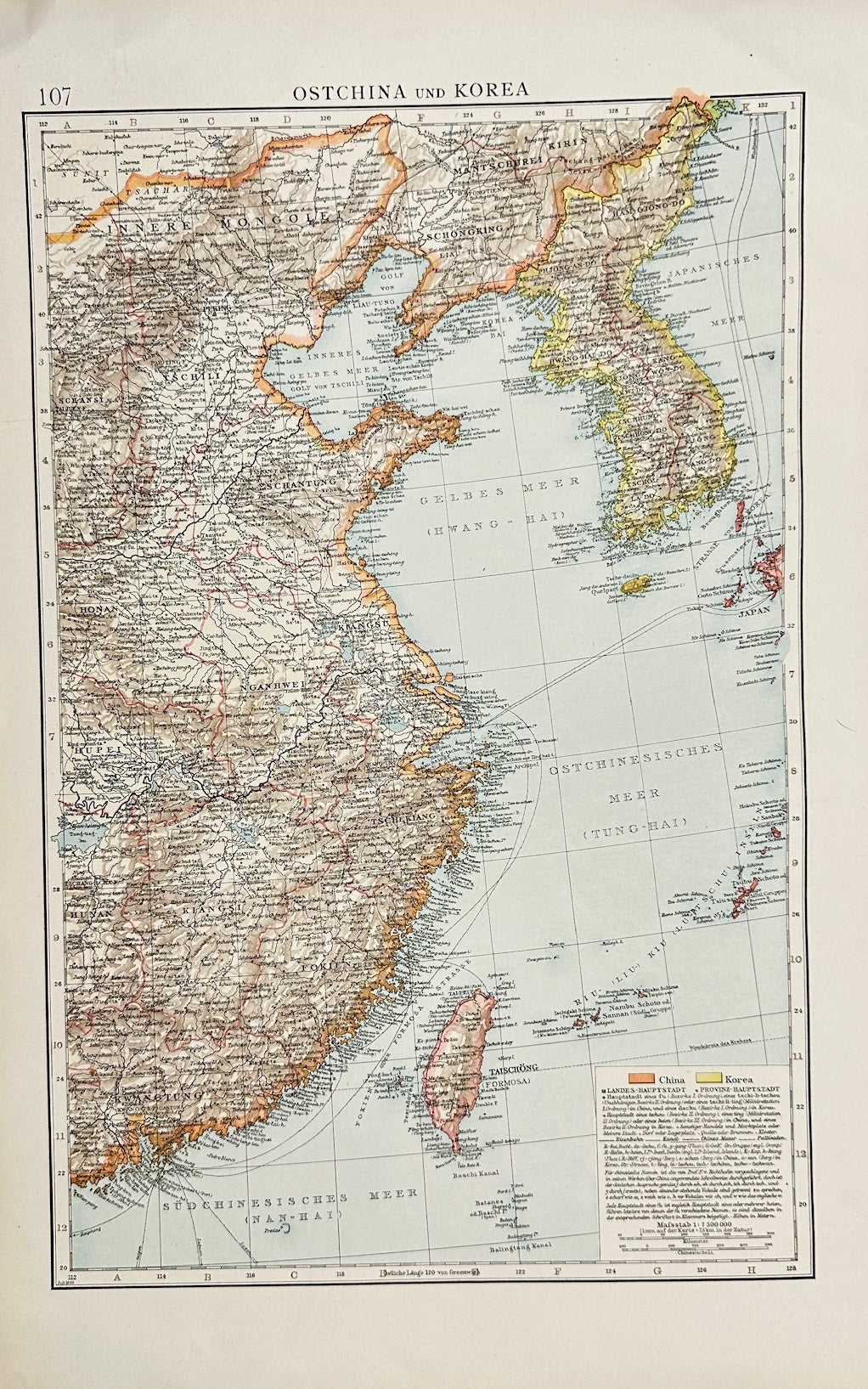 Antique Map - The Times Atlas - Ostchina and Korea - East China Sea - G3