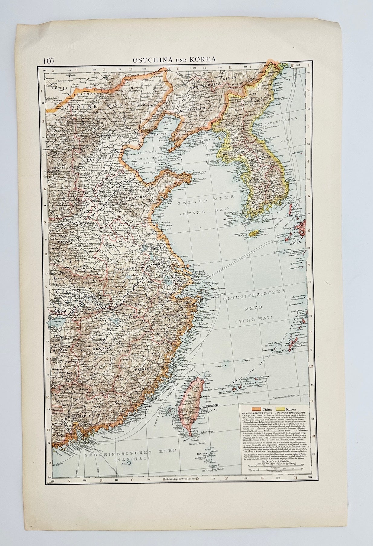 Antique Map - The Times Atlas - Ostchina and Korea - East China Sea - G3