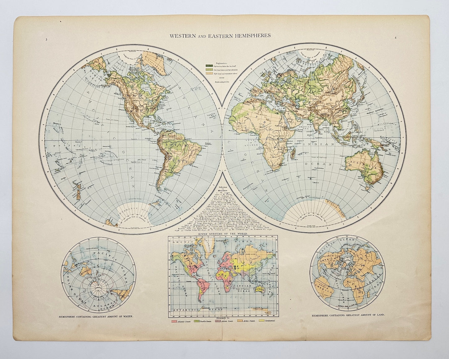 Original Antique Map - Richard Andree - Western and Eastern Hemispheres - G3