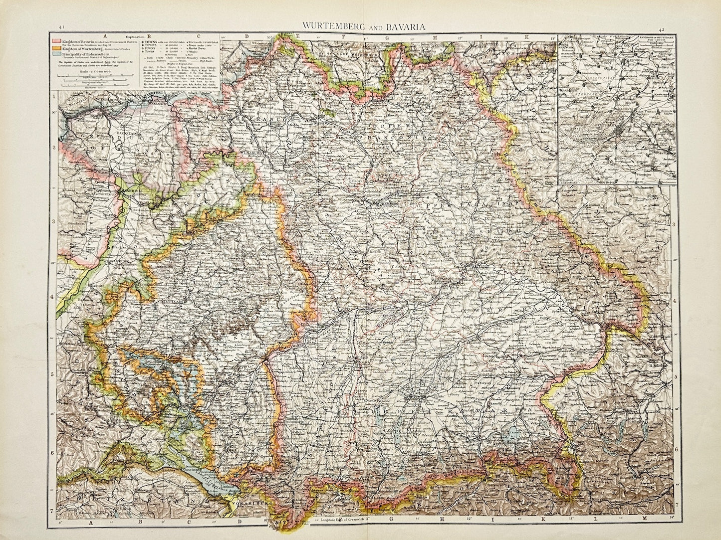 Original Antique Map - Richard Andree - Germany - Wurttemberg and Bavaria - G3