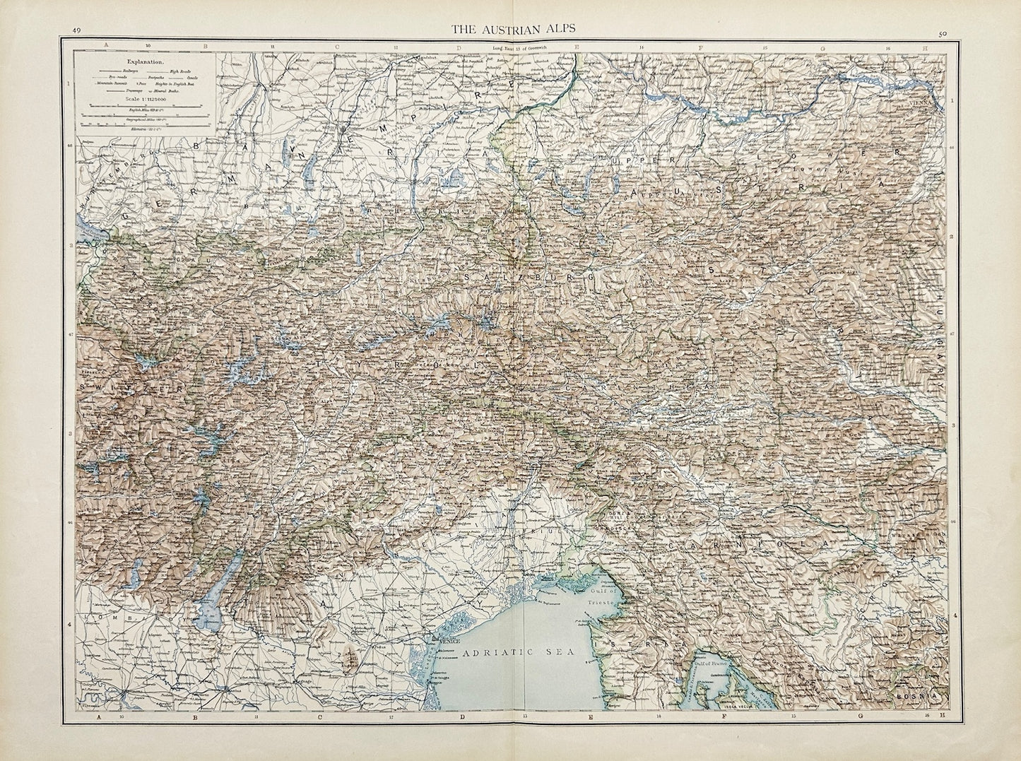 Original Antique Map - Richard Andree - Austrian - The Austrian Alps - G3