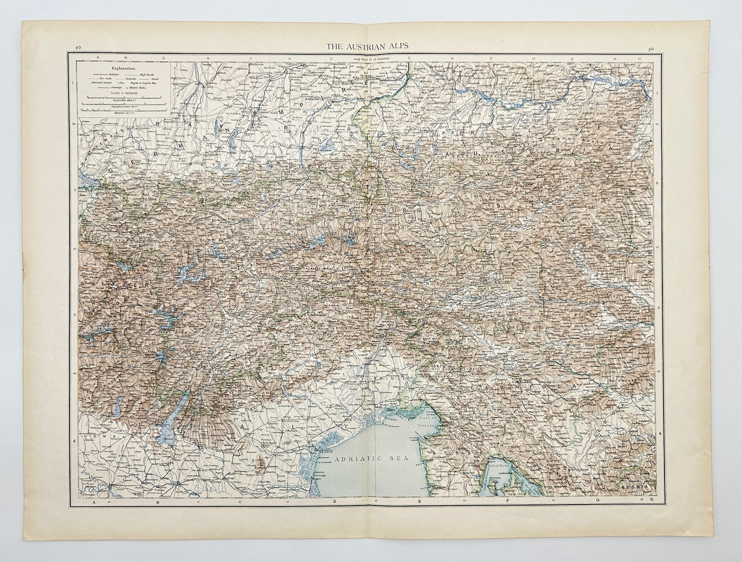 Original Antique Map - Richard Andree - Austrian - The Austrian Alps - G3