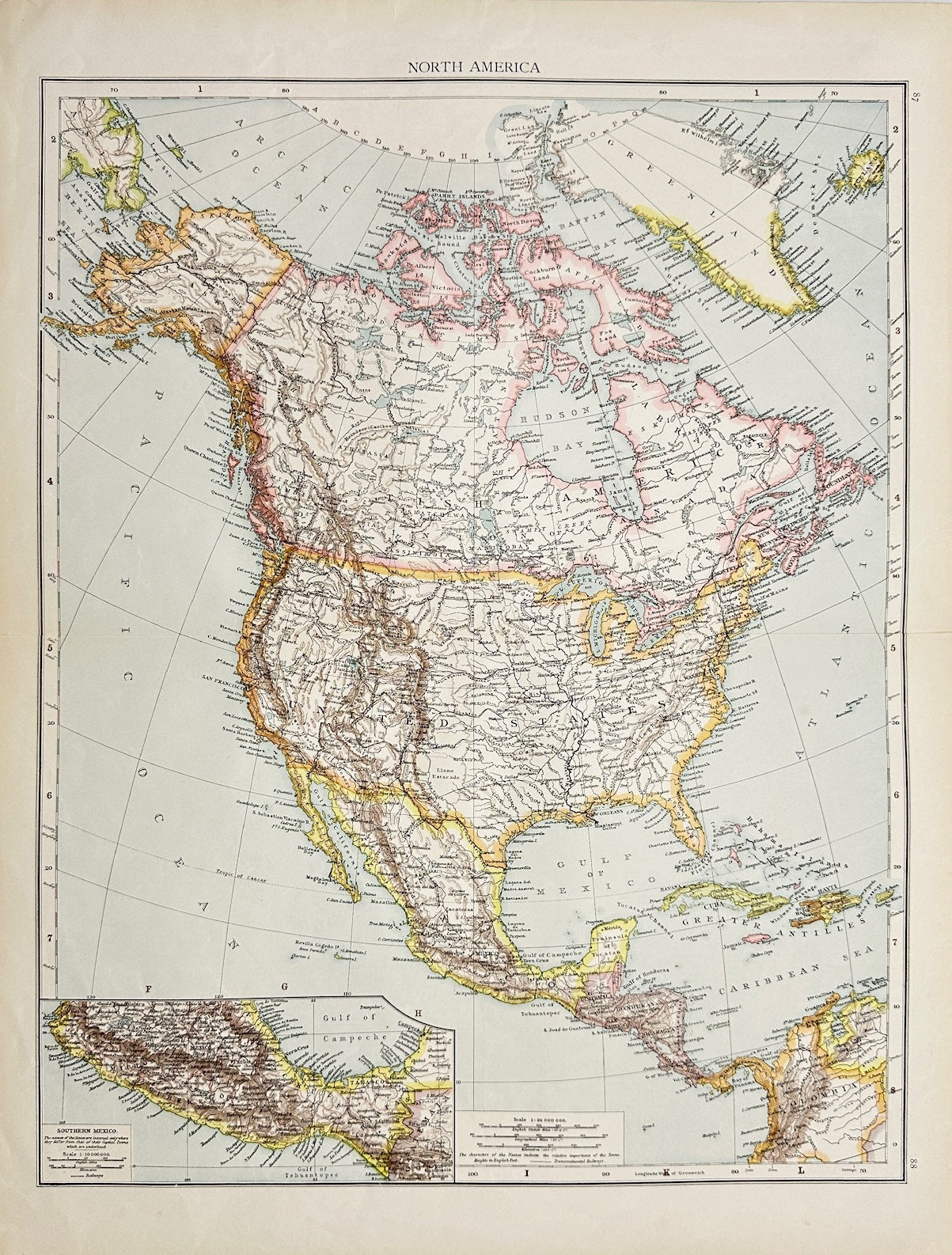 Original Antique Map - Richard Andree - North America - Pacific Ocean - G3