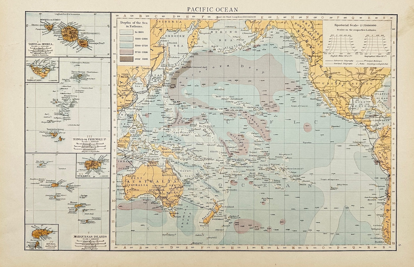 Original Antique Map - Richard Andree - Pacific Ocean - Australia - G3