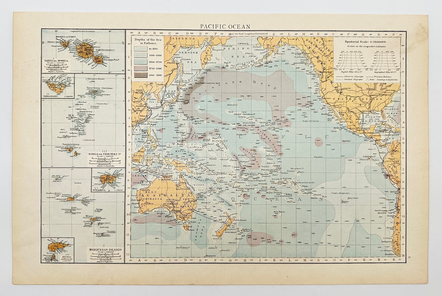 Original Antique Map - Richard Andree - Pacific Ocean - Australia - G3