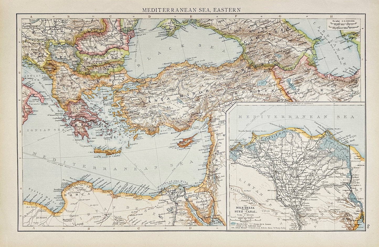 Original Antique Map - Richard Andree - Mediterranean Sea, Eastern - G3