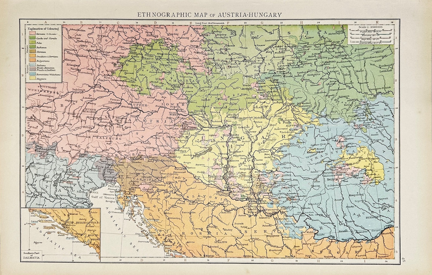 Original Antique Map - Richard Andree - Ethnographic Map of Austria-Hungary - G3