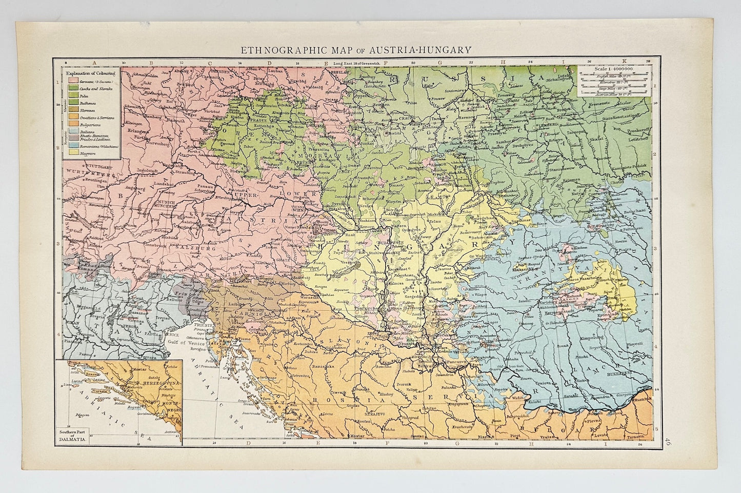 Original Antique Map - Richard Andree - Ethnographic Map of Austria-Hungary - G3