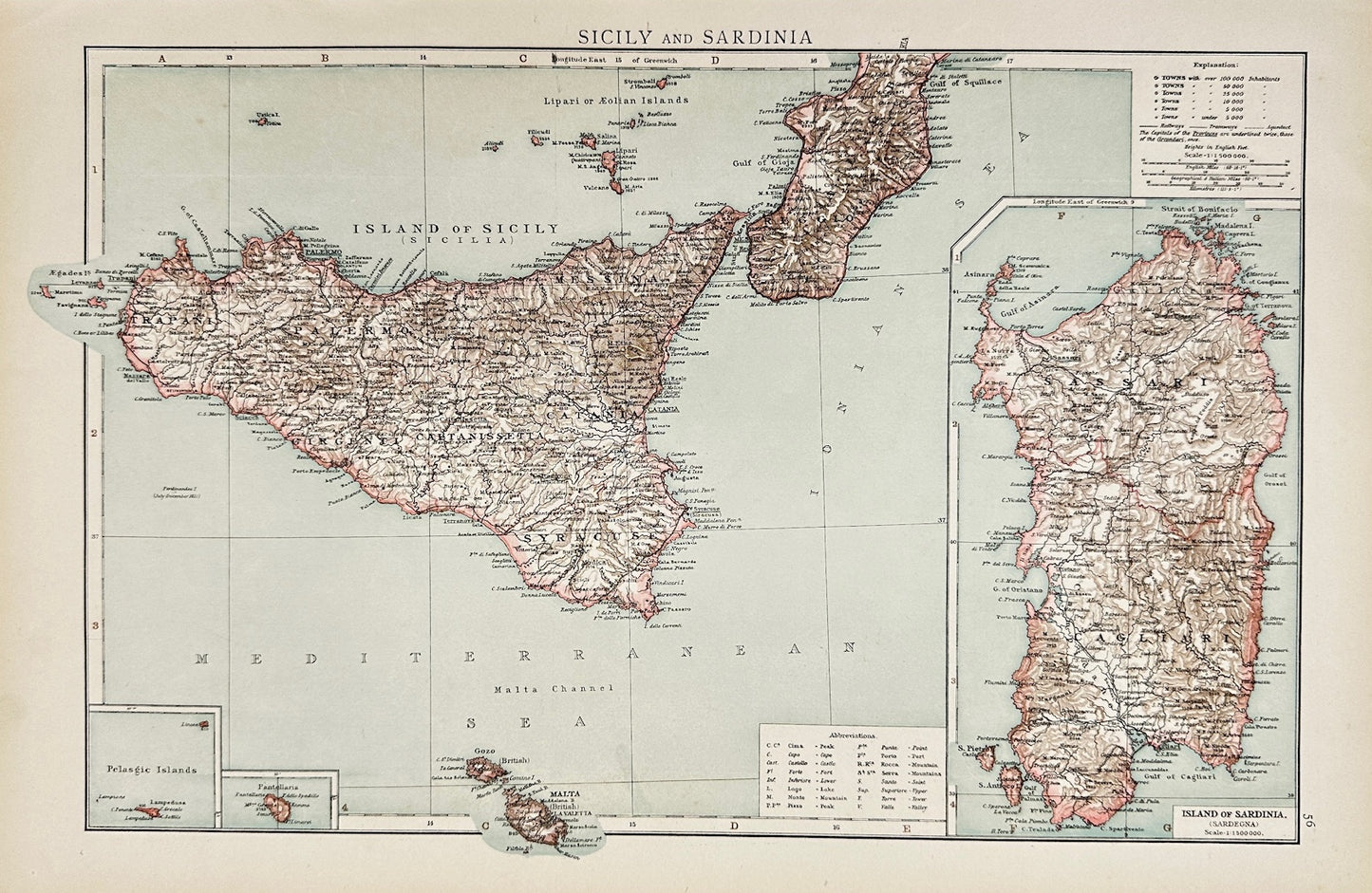 Original Antique Map - Richard Andree - Sicily and Sardinia - Italy - G3