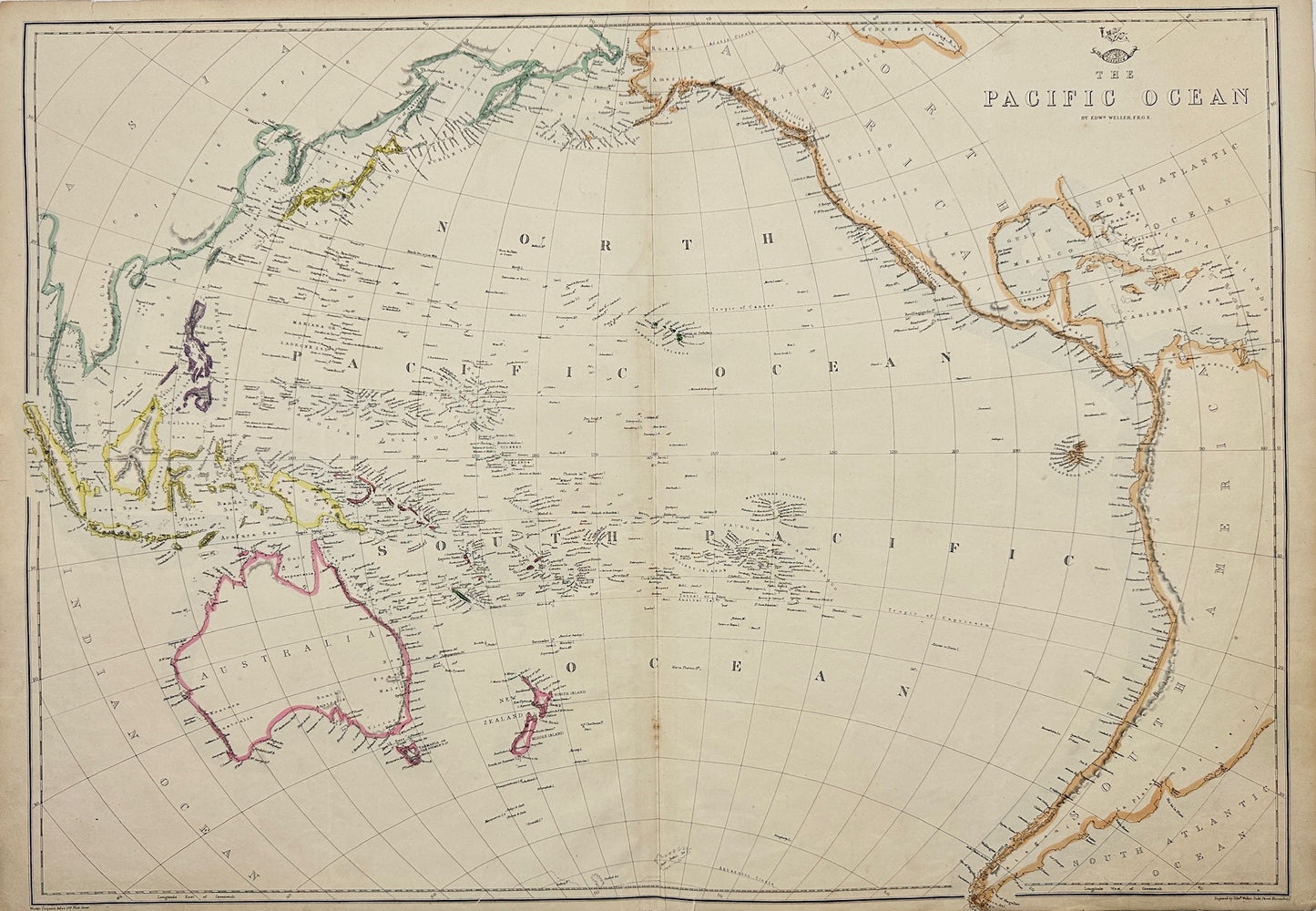 Antique Map - Edward Weller - The Pacific Ocean - North America - Asia - G3