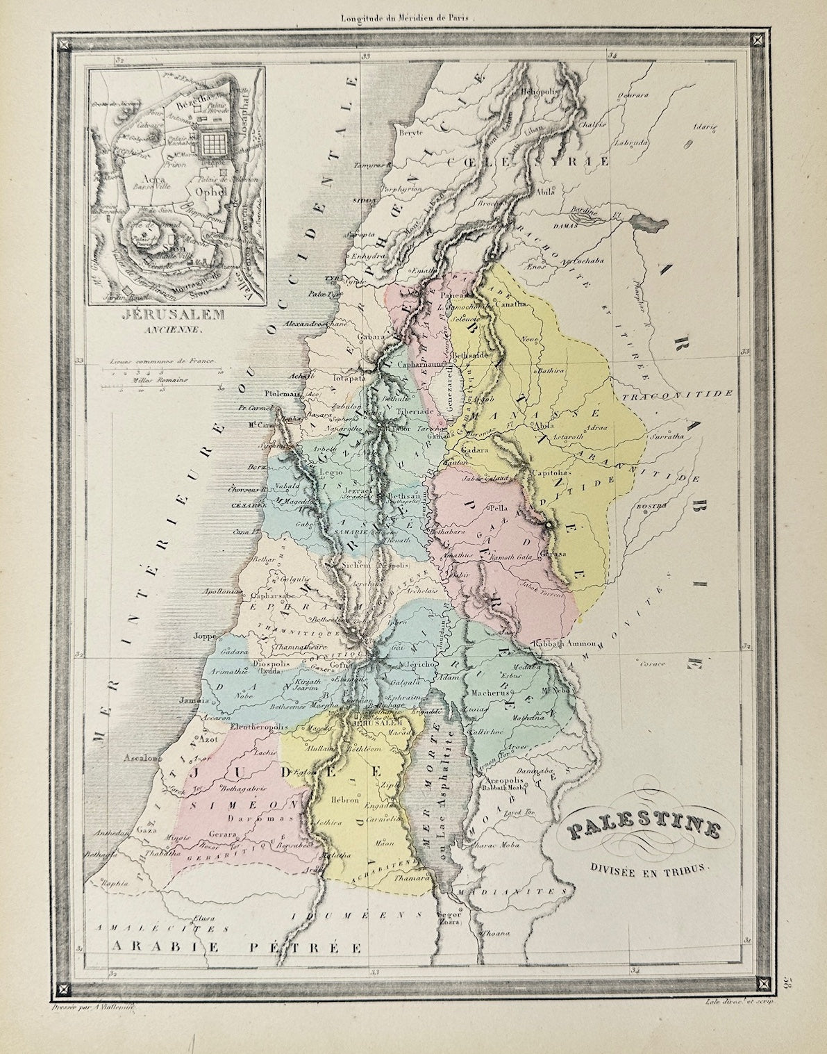 Original Antique Map - Felix Delamarche -  Palestine Divided Into Tribes - G3