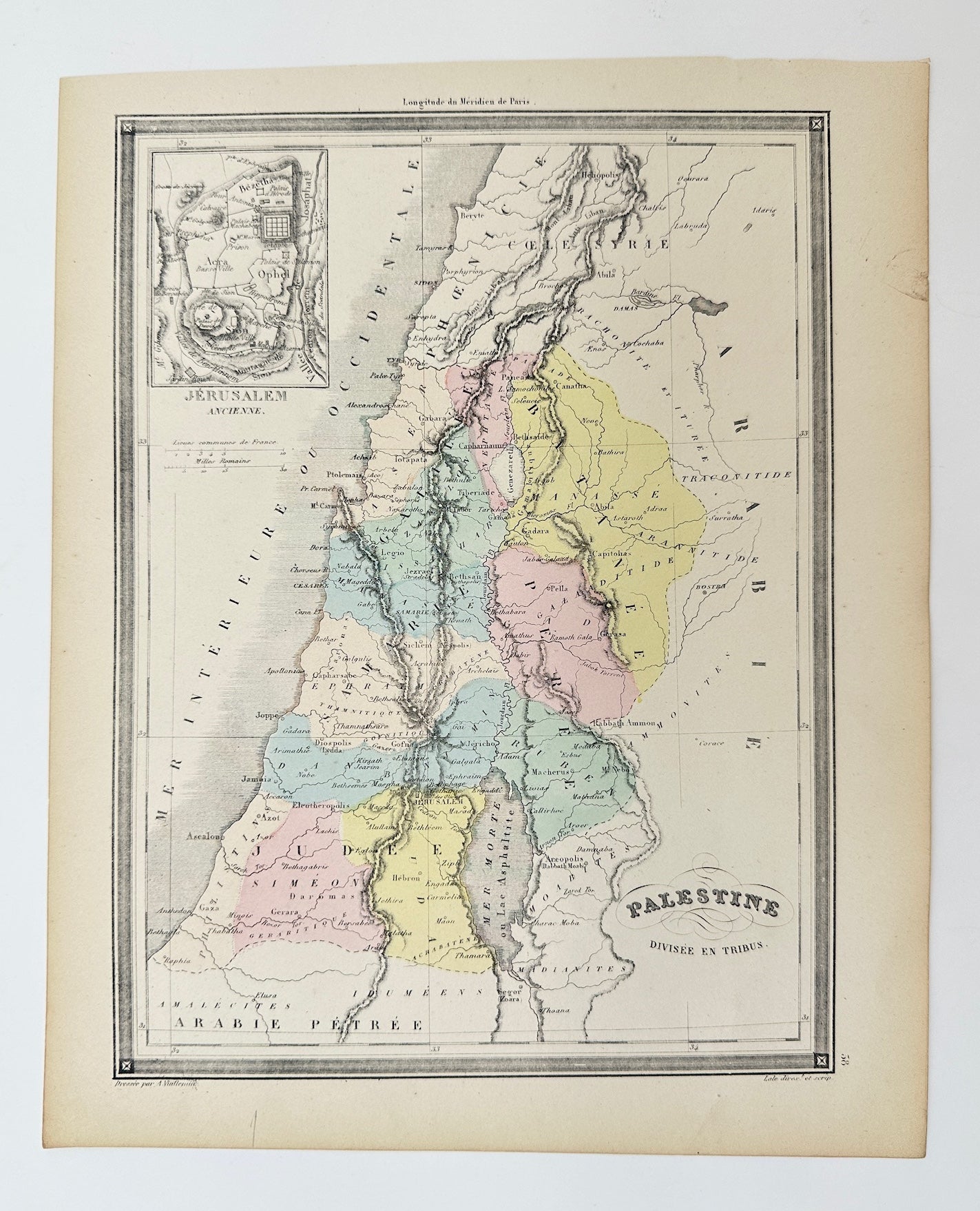 Original Antique Map - Felix Delamarche -  Palestine Divided Into Tribes - G3