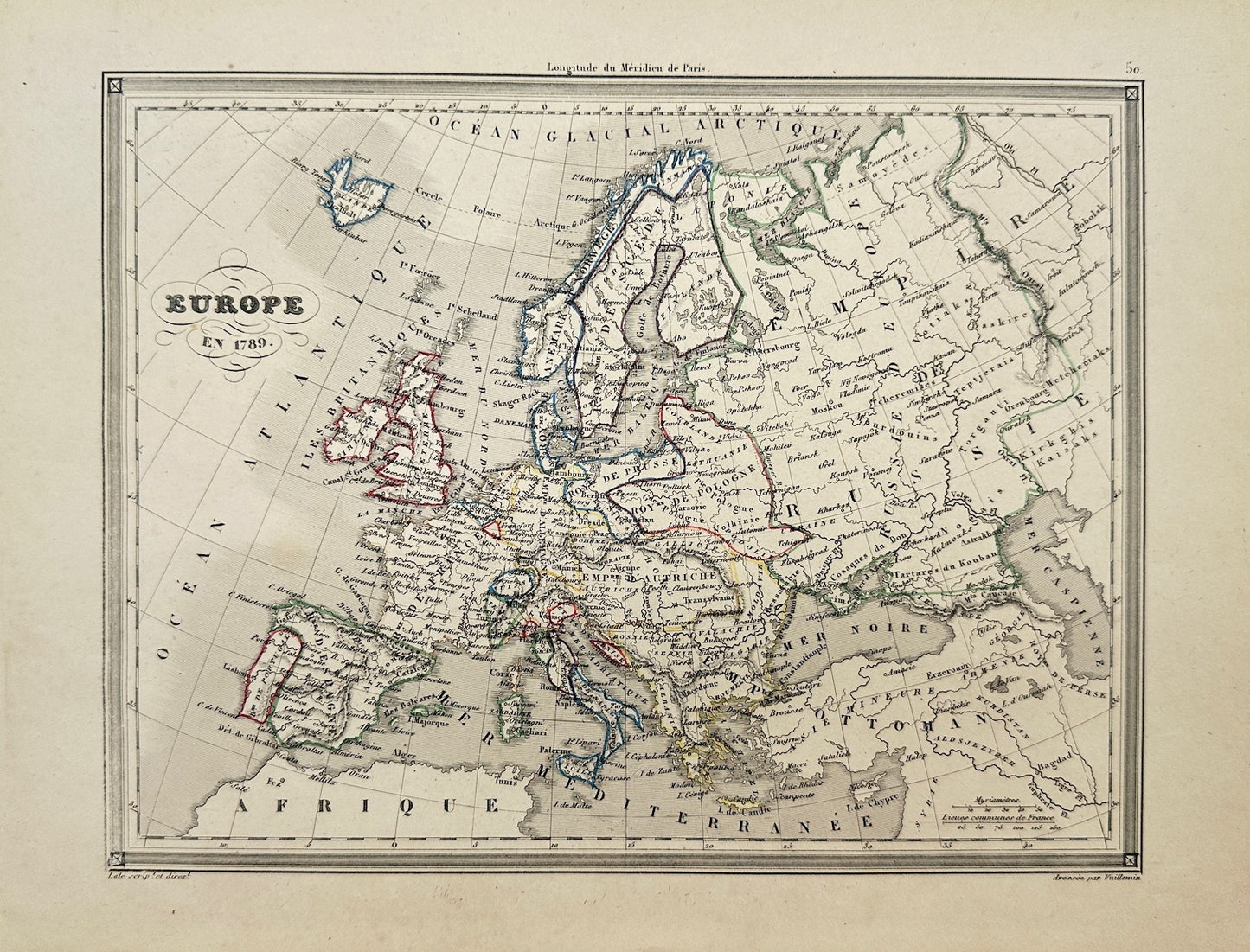 Original Antique Map - Felix Delamarche - Europe in 1789 - Atlantic Ocean - G3